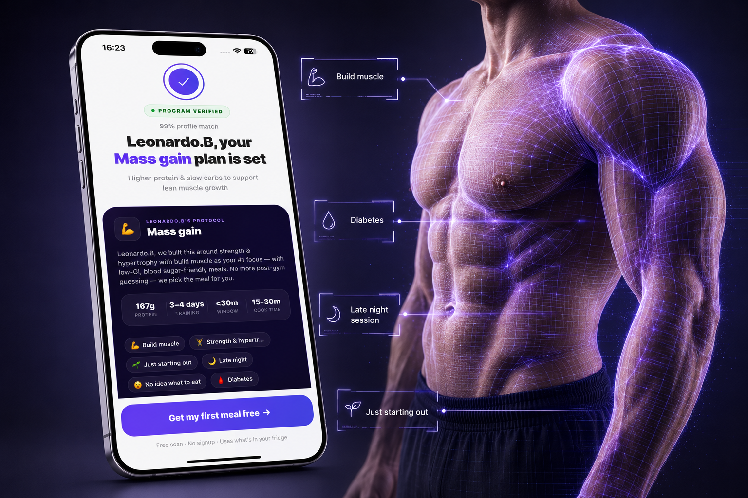 Personalized mass gain plan matched to user profile