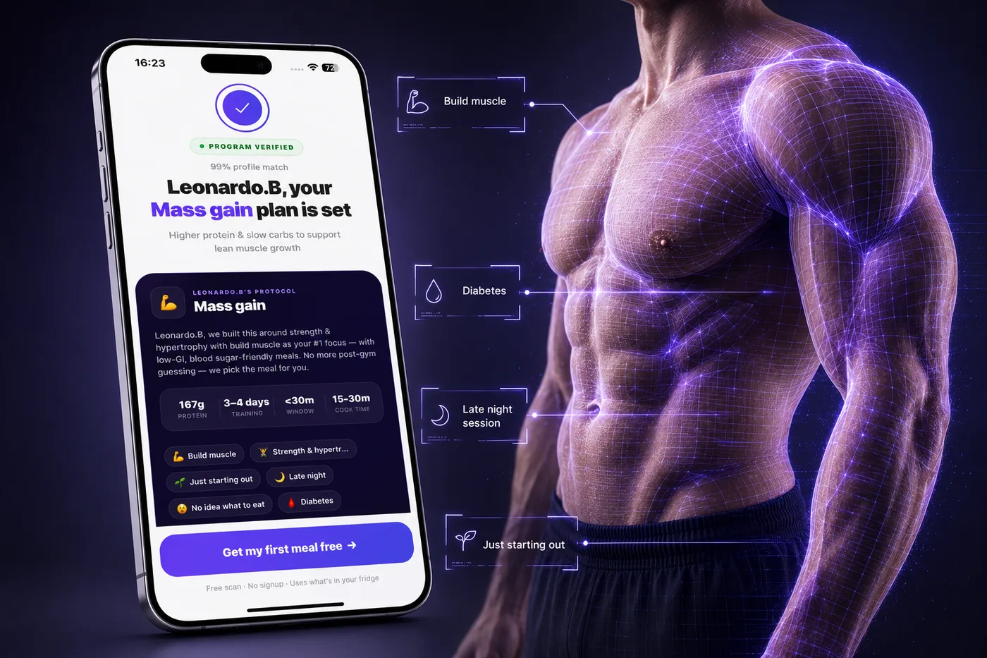 Personalized mass gain plan matched to user profile